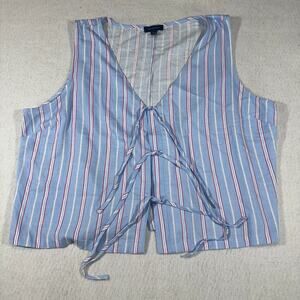 Tamara H XL TG Blue Striped Tie Front Vest Top Coastal Preppy Boho